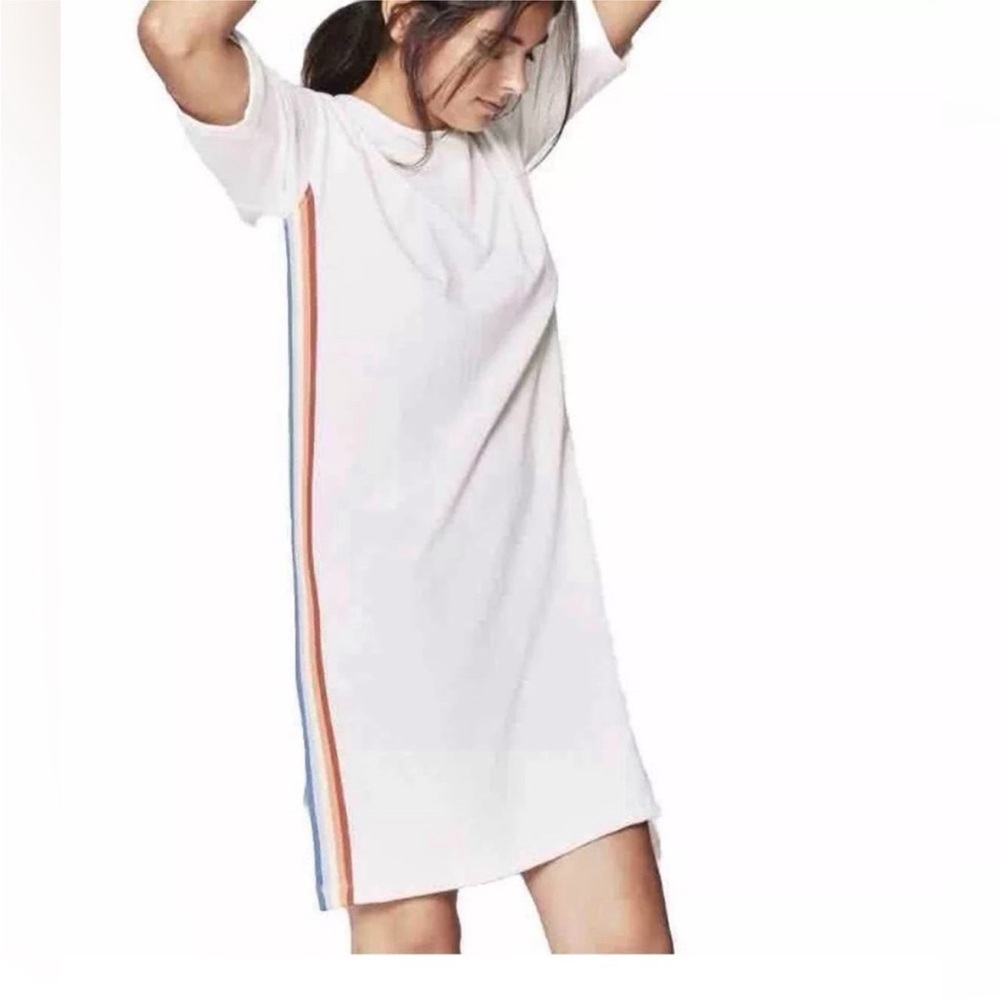 White Tee Shirt Dress with Side Stripe